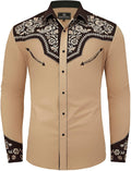 Western Embroidered Cowboy Shirt for Men - Floral Long Sleeve