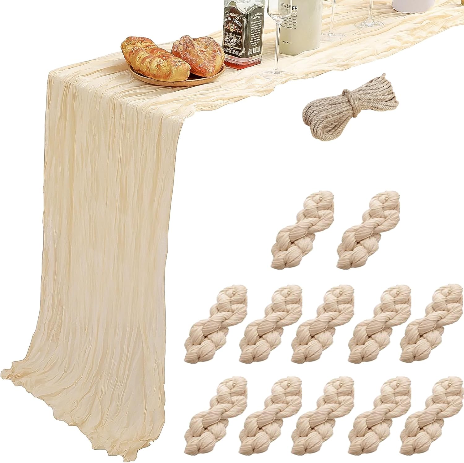 12 Pack 10 Ft Champagne Gold Cheesecloth Table Runner for Events