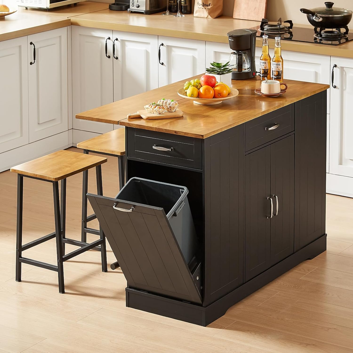 Versatile 47 Kitchen Island Set with Chairs & Storage