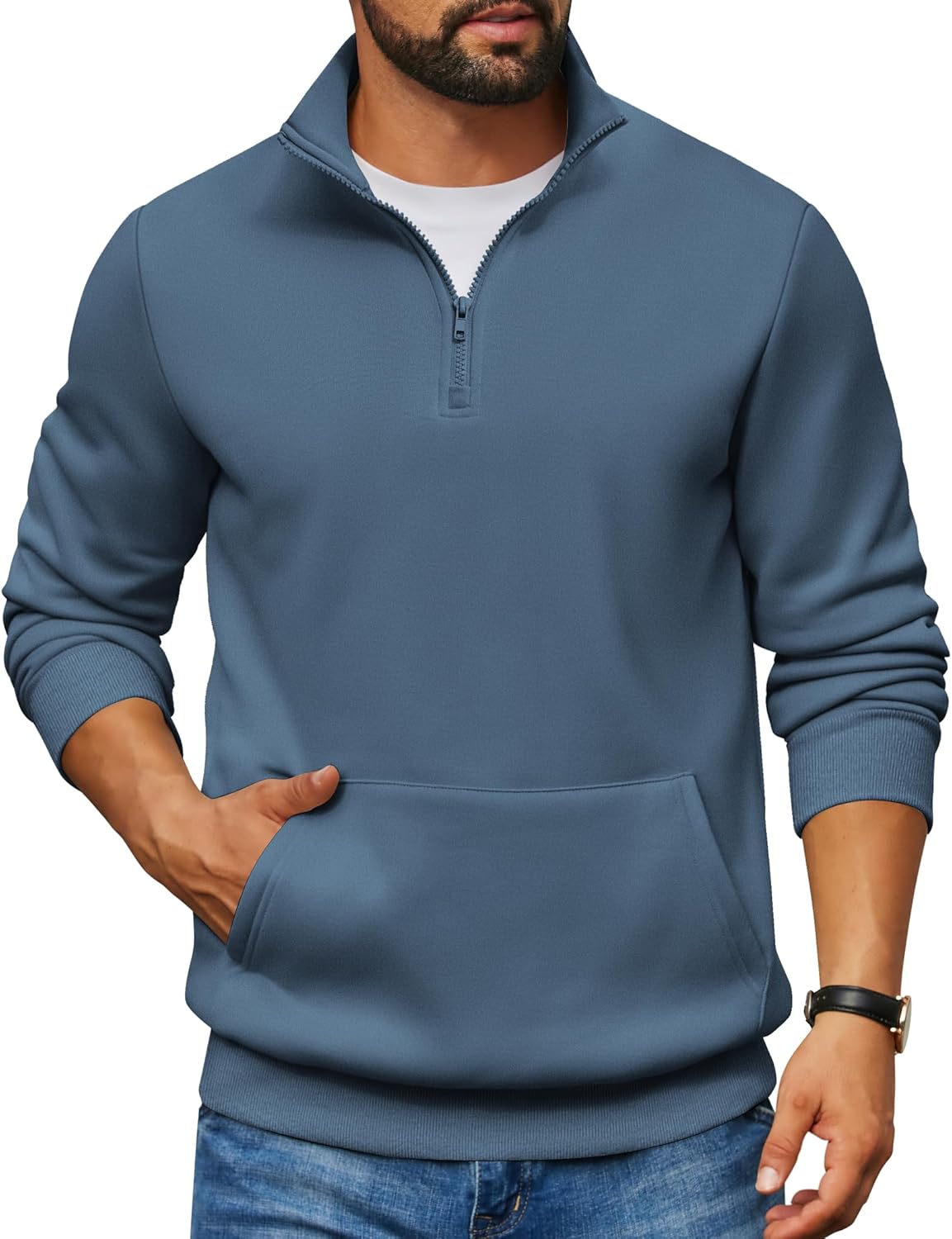 COOFANDY Mens Quarter Zip Pullover Fleece Lined Sweatshirt