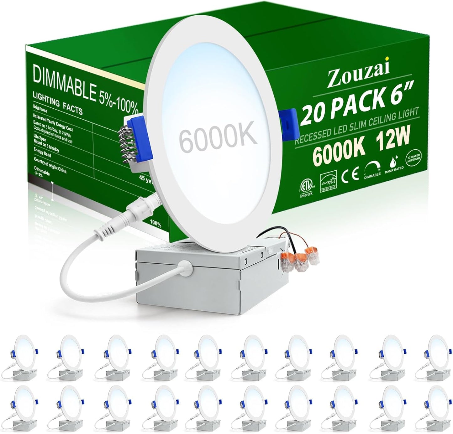 Ultra-Thin 6 Inch LED Recessed Ceiling Light - 20 Pack