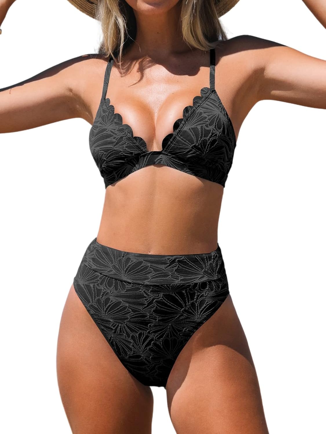 CUPSHE High Waisted Scalloped V Neck Bikini Set for Women