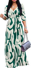 Plus Size Maxi Dress for Women Casual V-Neck 3/4 Sleeve Sundress