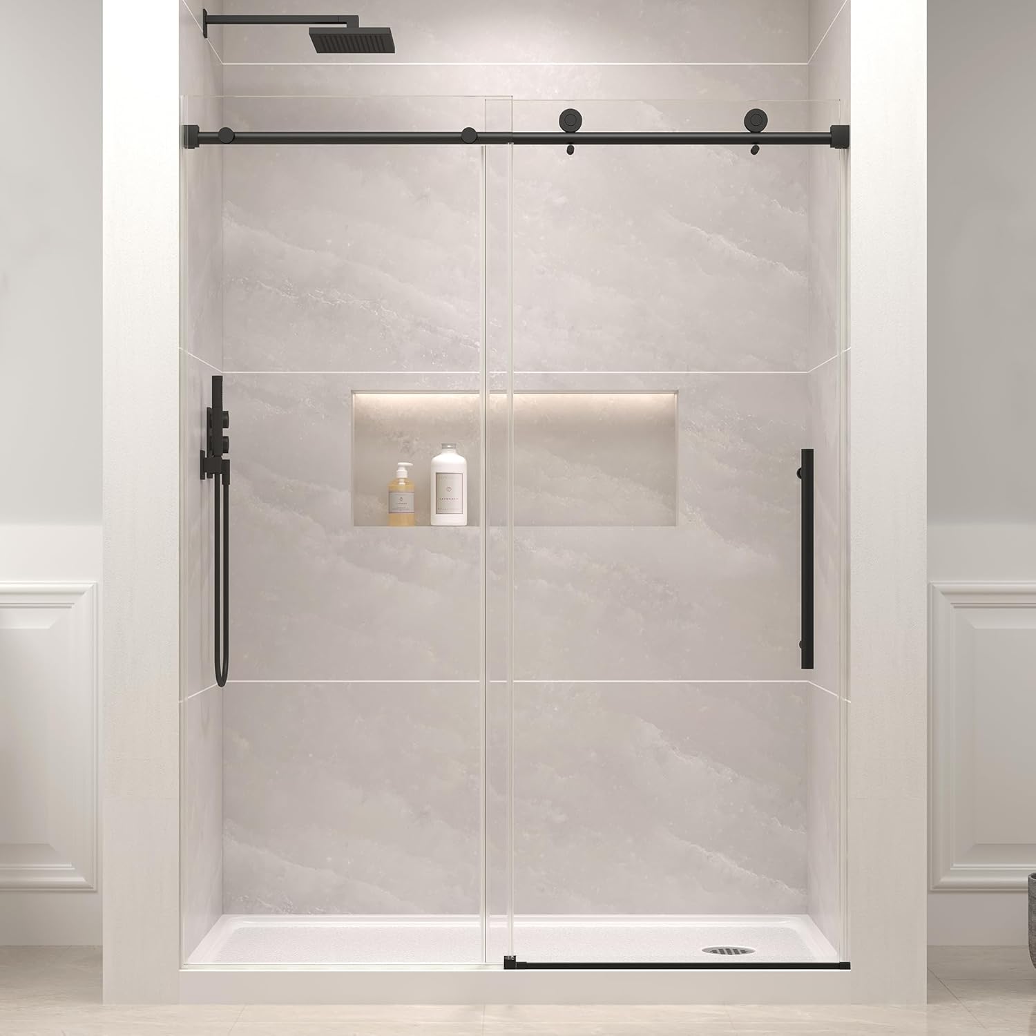 Frameless Glass Shower Door, 55-60 in W x 76 in H, Matte Black