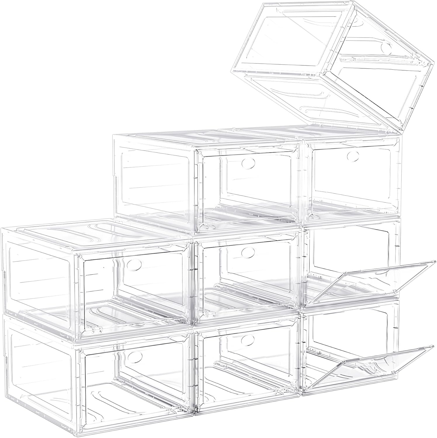 9 Pack Shoe Organizer for Closet - Clear Plastic Stackable Storage