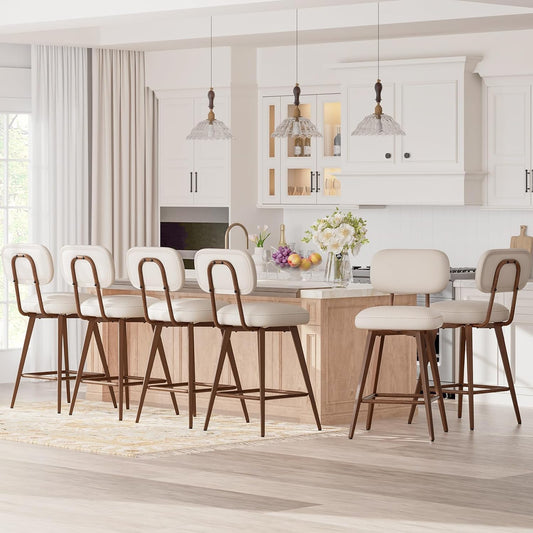 PU Leather Swivel Bar Stools Set of 6 for Modern Kitchens