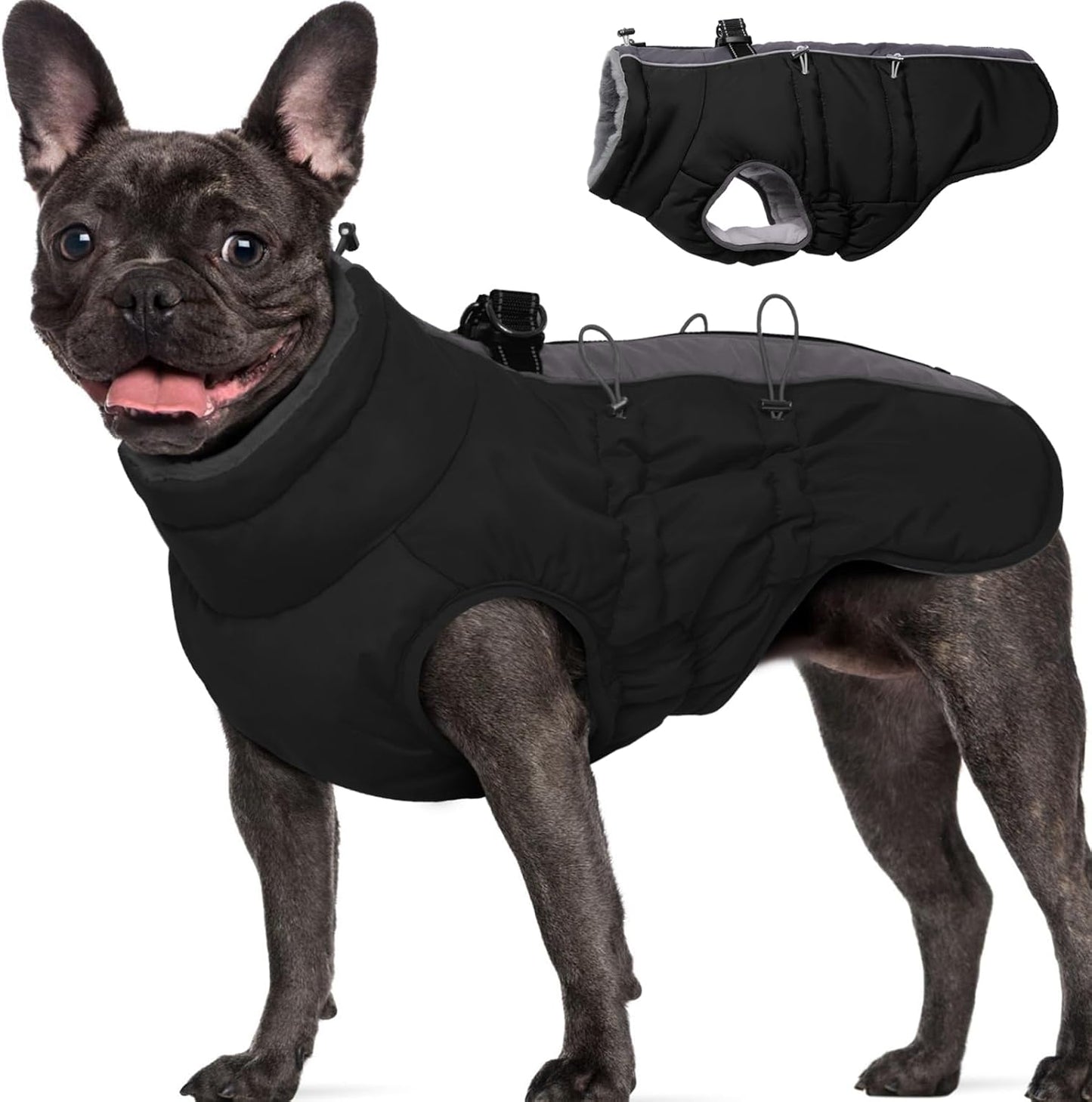 Medium Dog Coat - Warm Zip Up Snowsuit Harness Vest for Safety