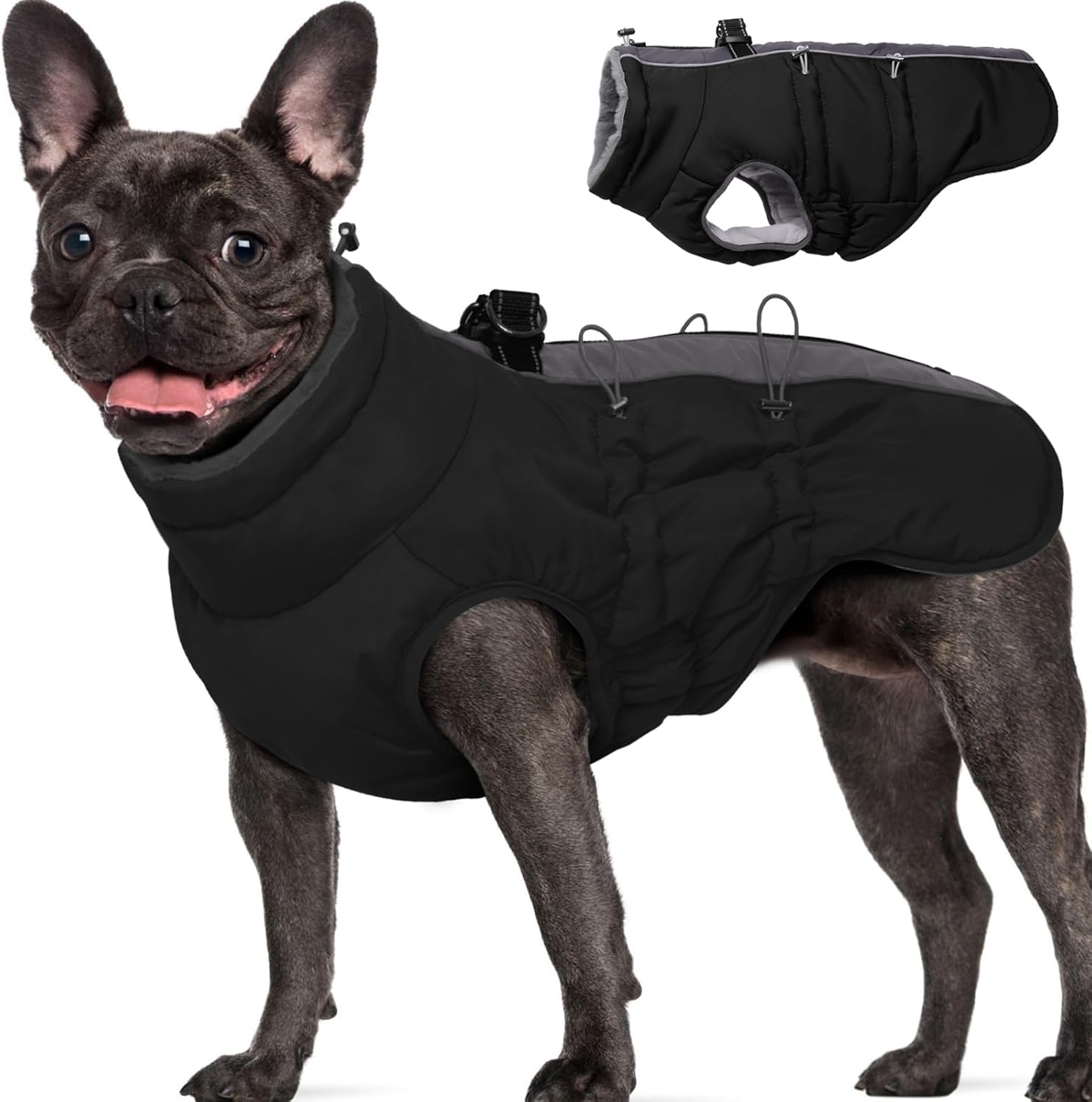 Medium Dog Coat - Warm Zip Up Snowsuit Harness Vest for Safety