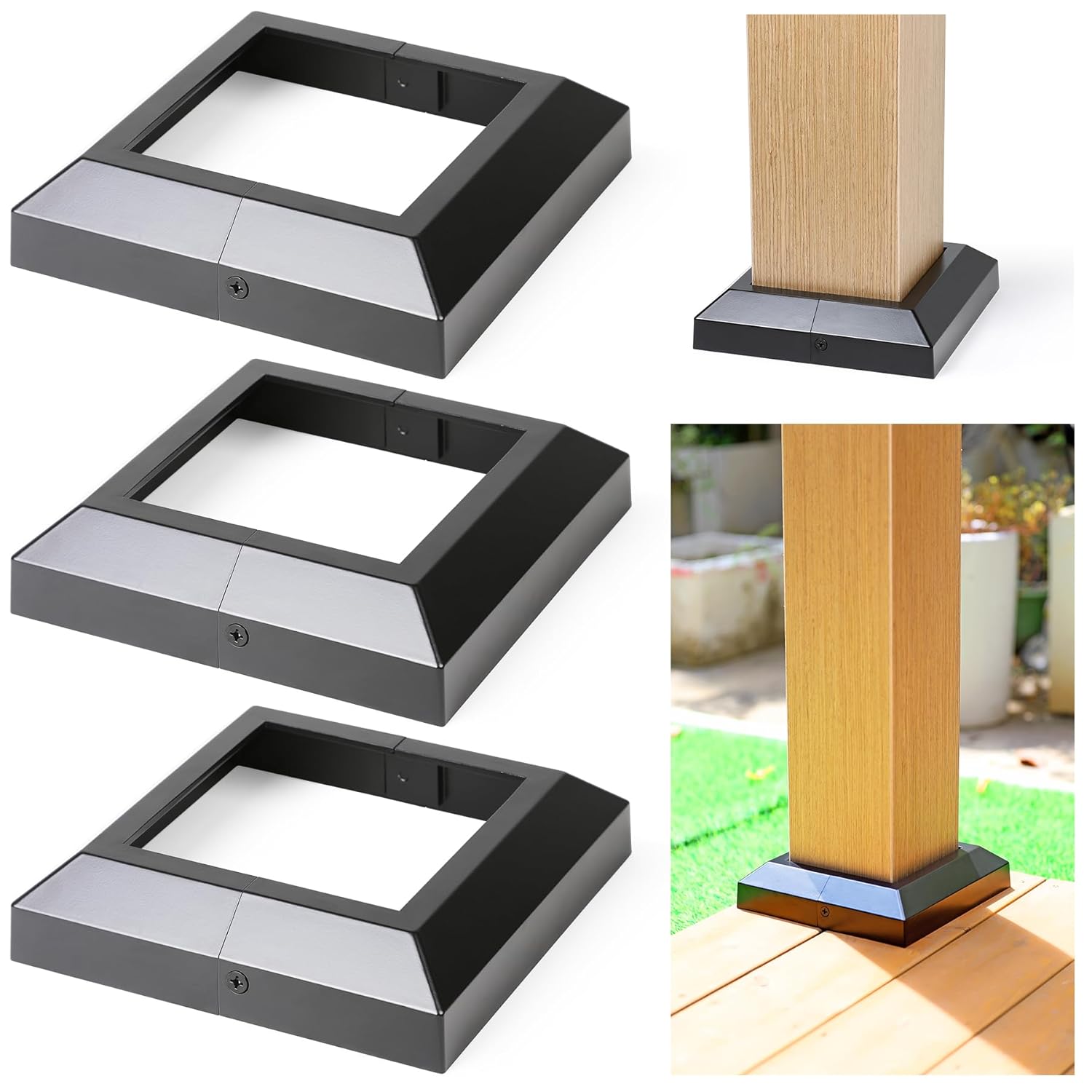 3 pcs 6x6 Aluminum Deck Post Base Cover for Railings and Stairs