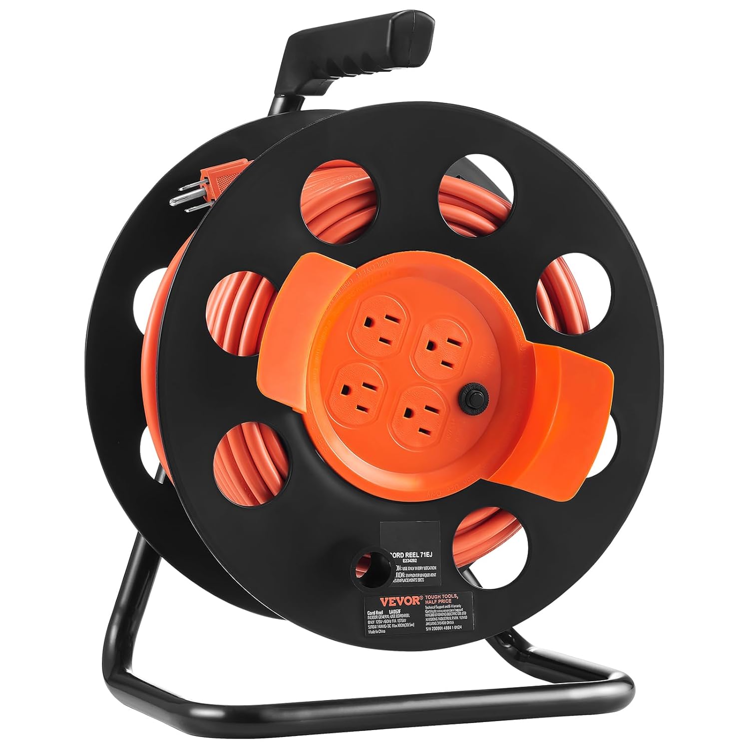 VEVOR 100 FT Retractable Extension Cord Reel with 4 Outlets
