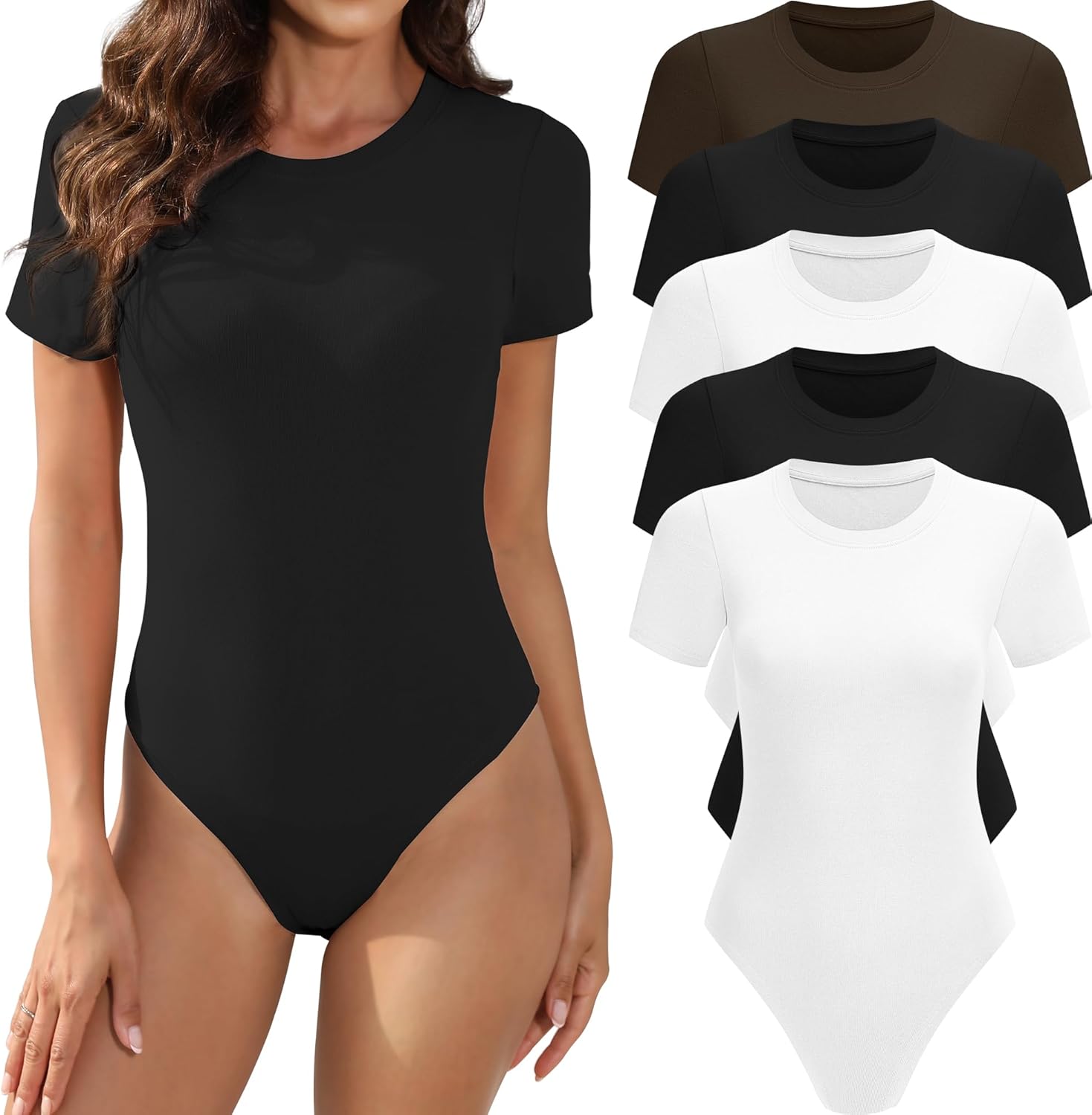 MLYENX 5 Pack Body Suits for Women - Casual Stretchy Tops