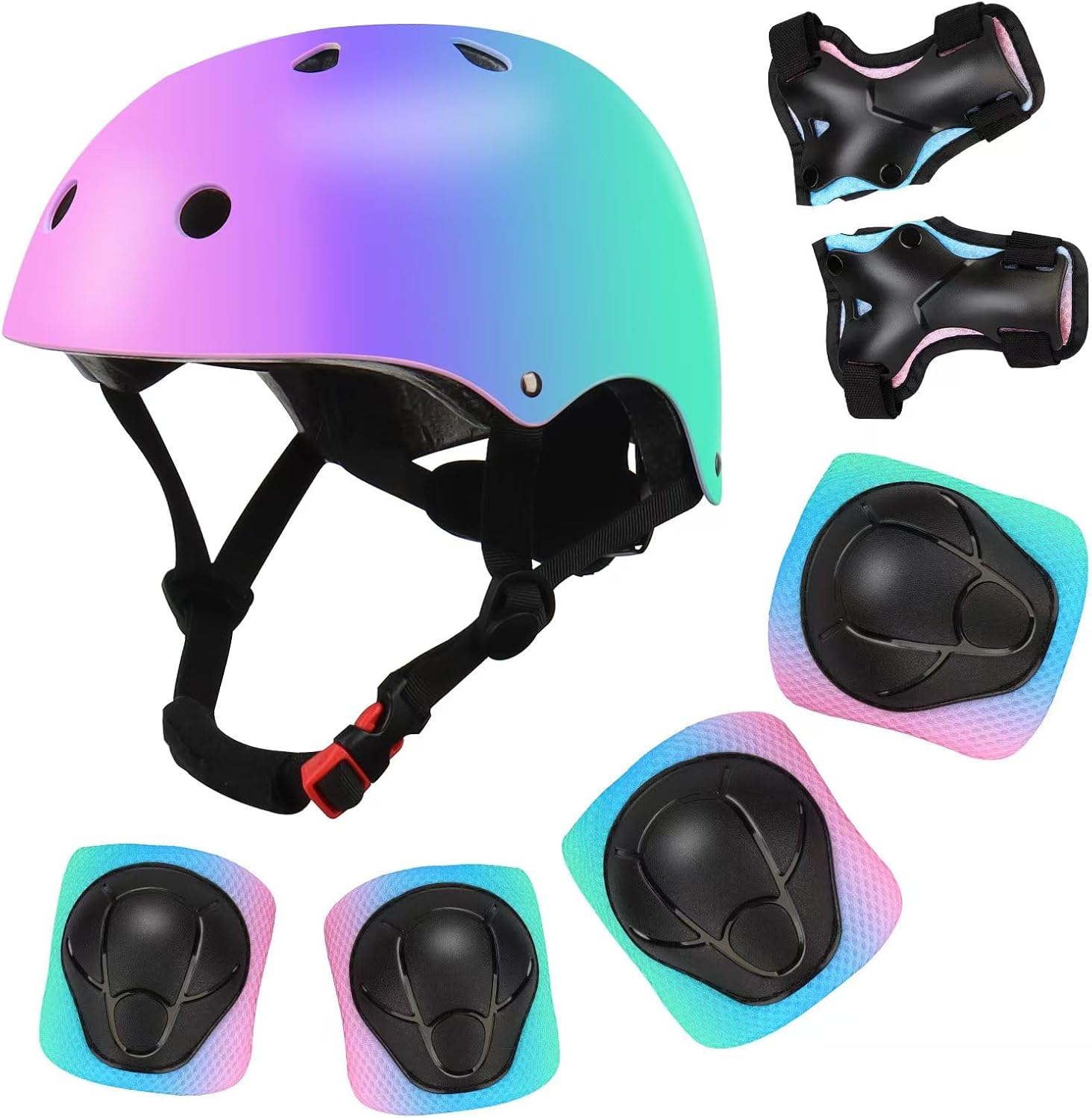 Color Gradient Adjustable Kids' Helmet with Knee & Elbow Pads Set