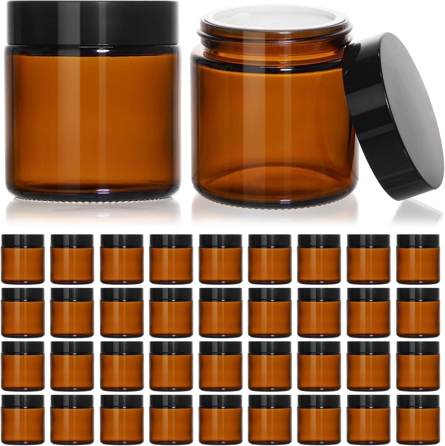 4oz Amber Glass Jars with Black Lids for Cosmetics and More