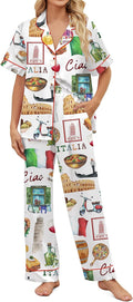Satin Pajamas for Women Set Button Down Print Pjs - Comfortable