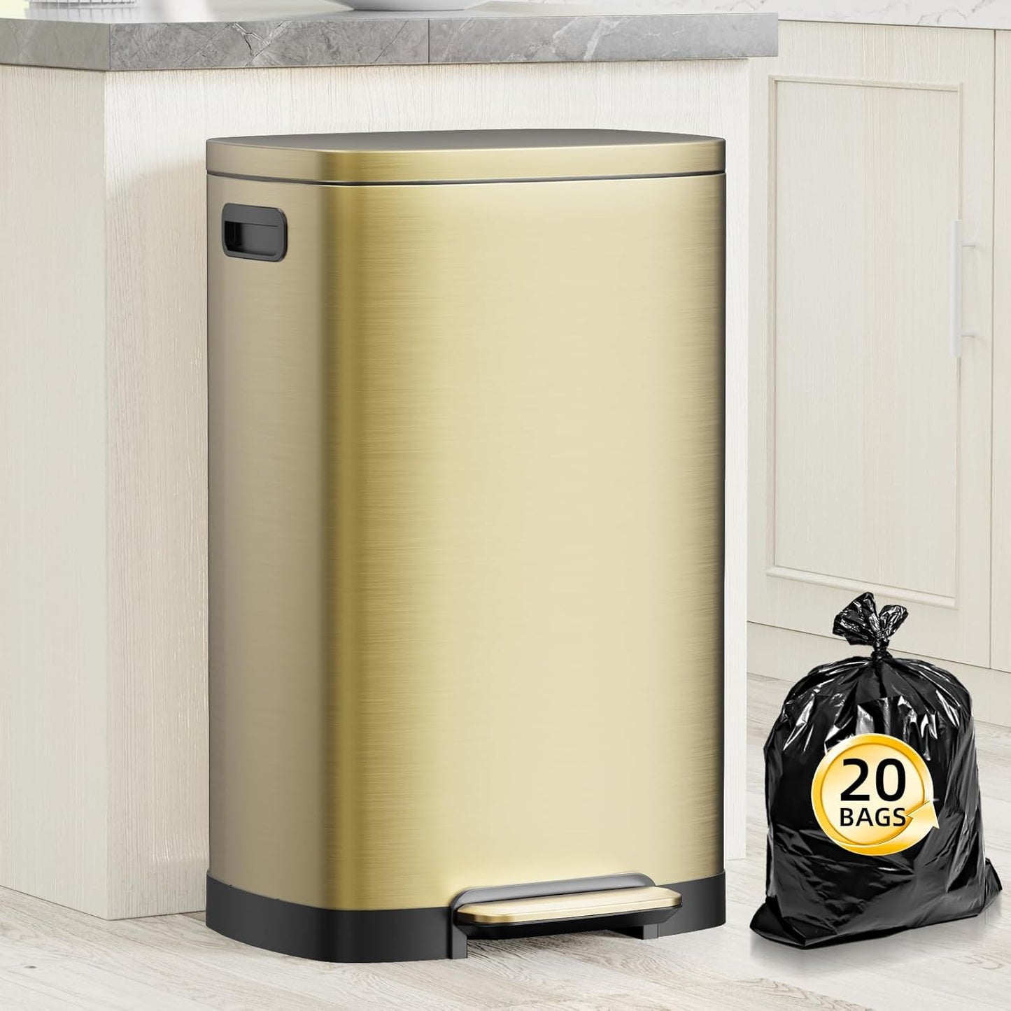 13 Gallon Trash Can with Lid, Soft Close Stainless Steel Bin