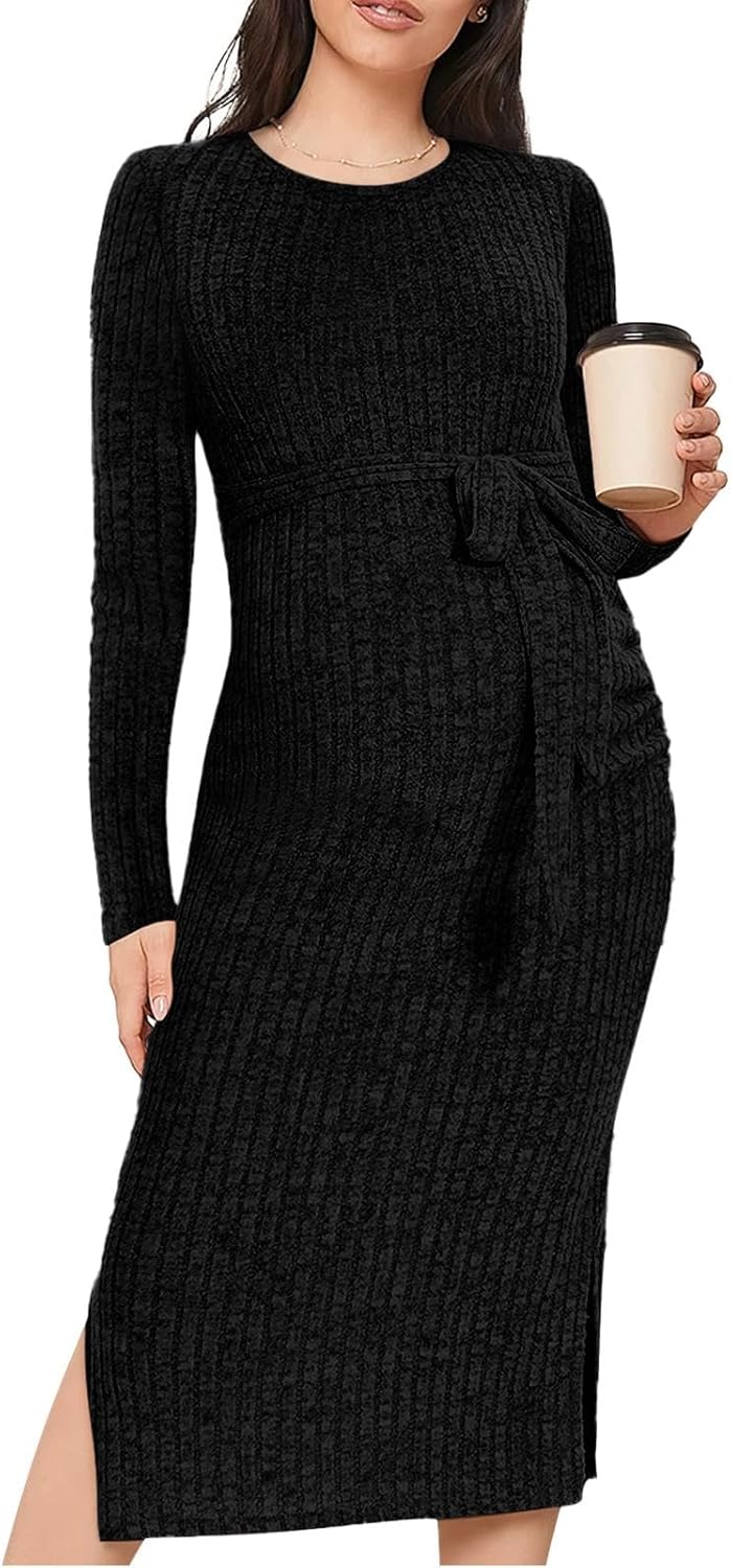Crewneck Maternity Sweater Dress for Stylish Pregnancy Wear