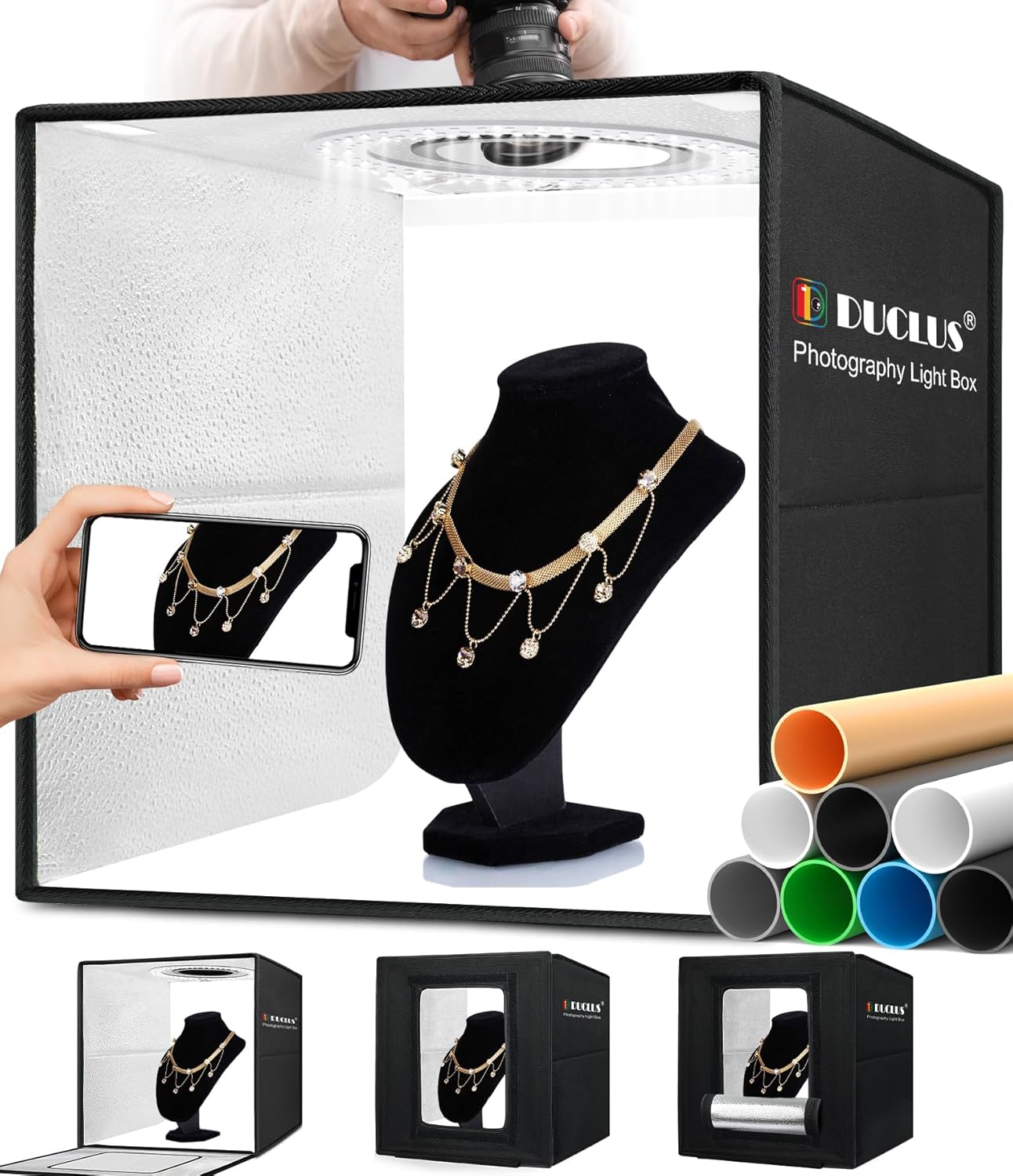 DUCLUS Light Box Photography Studio with 160 LED Lights and Backdrops