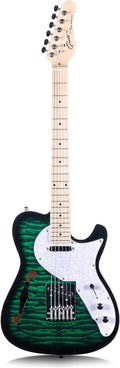 Grote Semi-Hollow F-Hole Printed Tele Style Electric Guitar - Green
