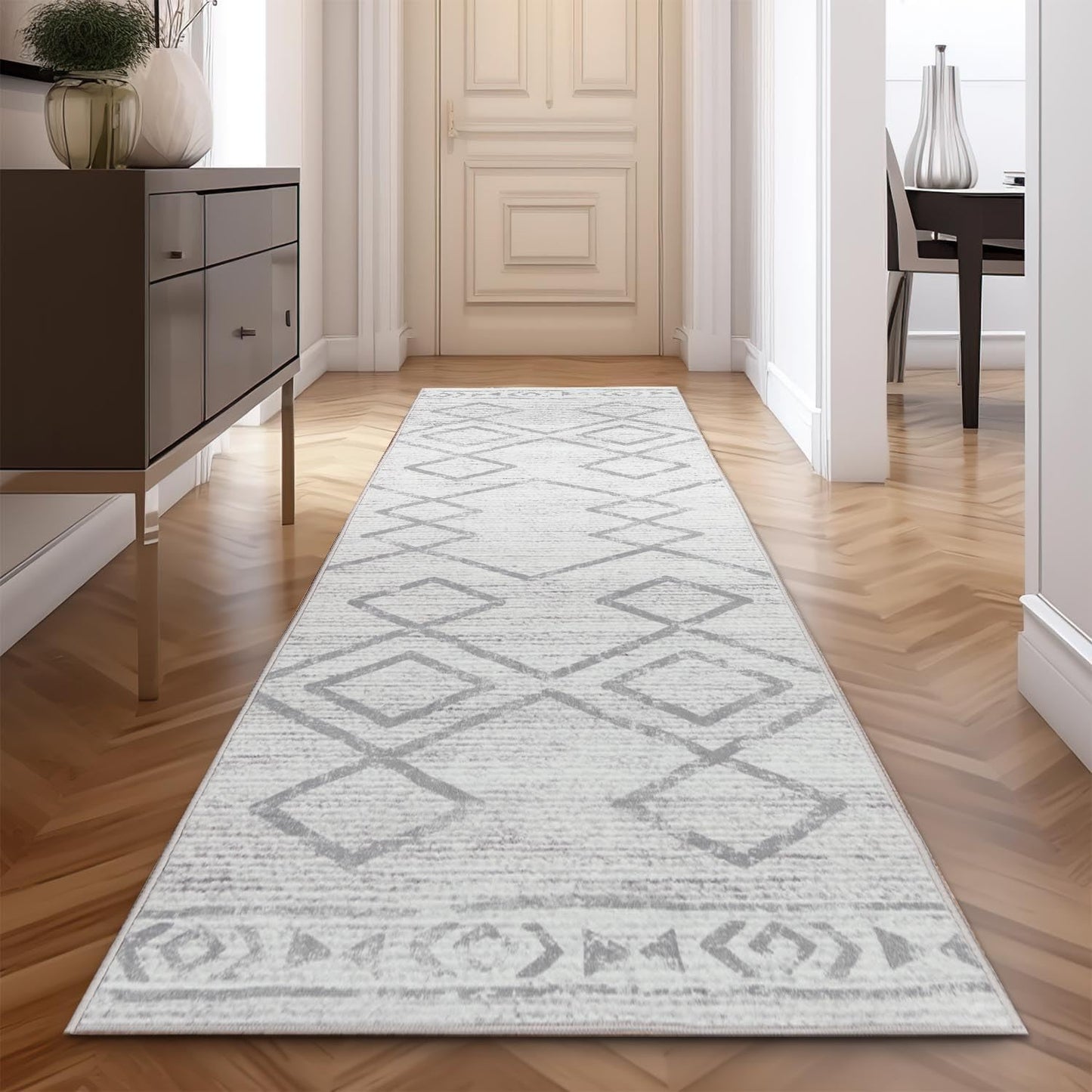 Moroccan Kitchen Runner Rug 3x7 - Soft Faux Wool Non-Slip