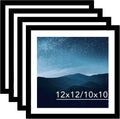 12x12 Picture Frame Set of 4 Black with 10x10 Mat - Frames for 30x30cm