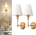 Gold 14.8in Battery Operated Wall Sconce Set of 2 - Dimmable Remote