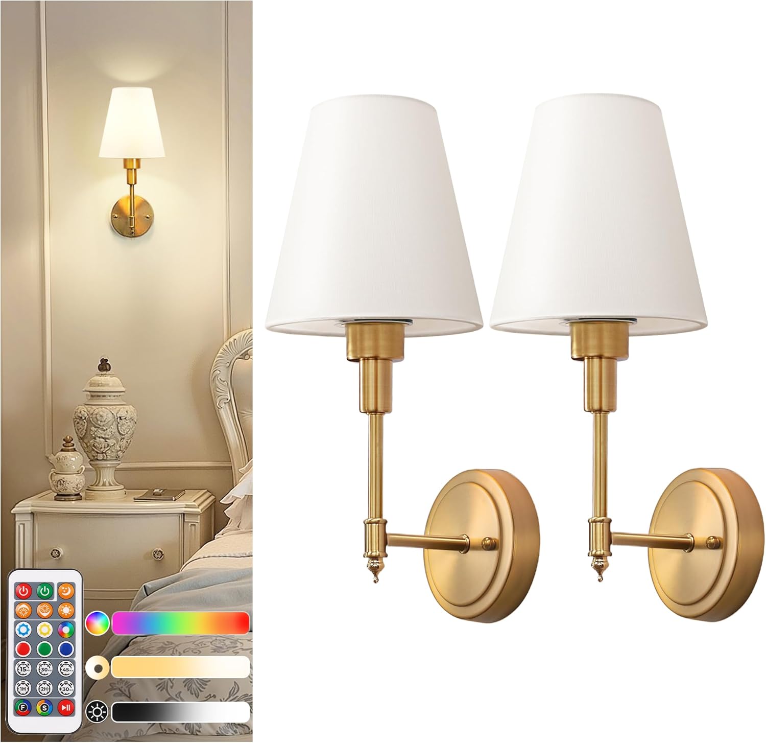 DORESshop Battery Operated Wall Sconce Set of 2 for Home Decor