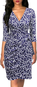 Women's Classic 3/4 Sleeve V Neck Faux Wrap Dress - Black