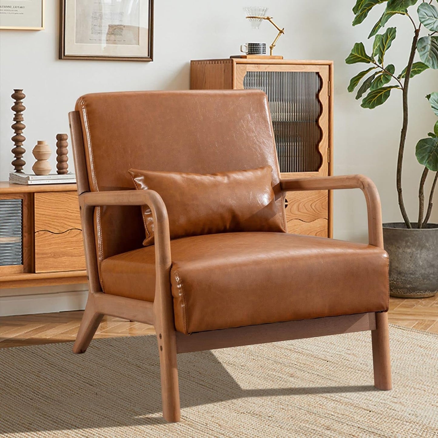Mid Century Modern Accent Chair with Wood Frame for Comfort