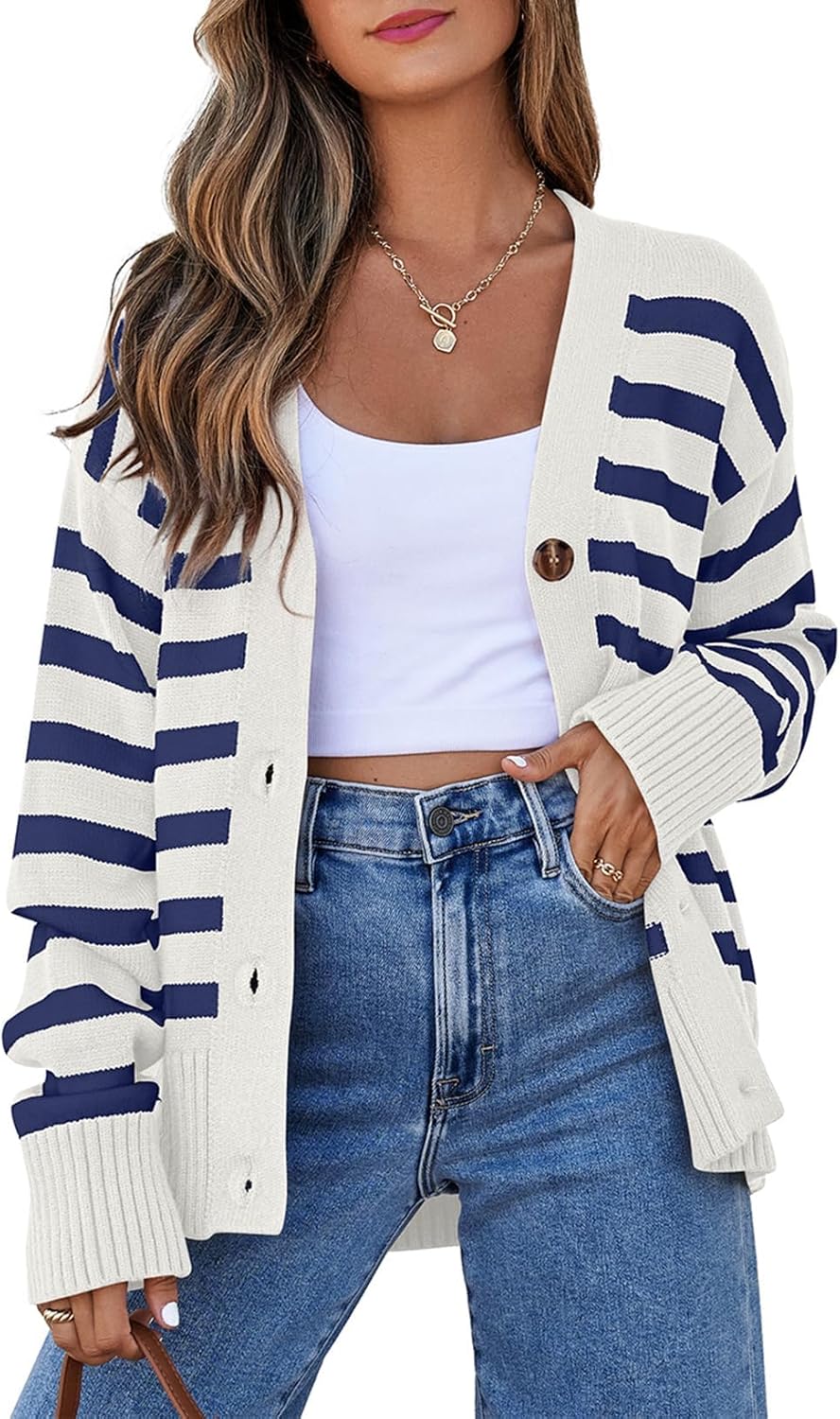 EVALESS Womens Striped Cardigan Sweaters for Stylish Layering