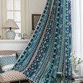 Boho Curtains 96 in Long Vintage Blue Rod Pocket Panels - Light