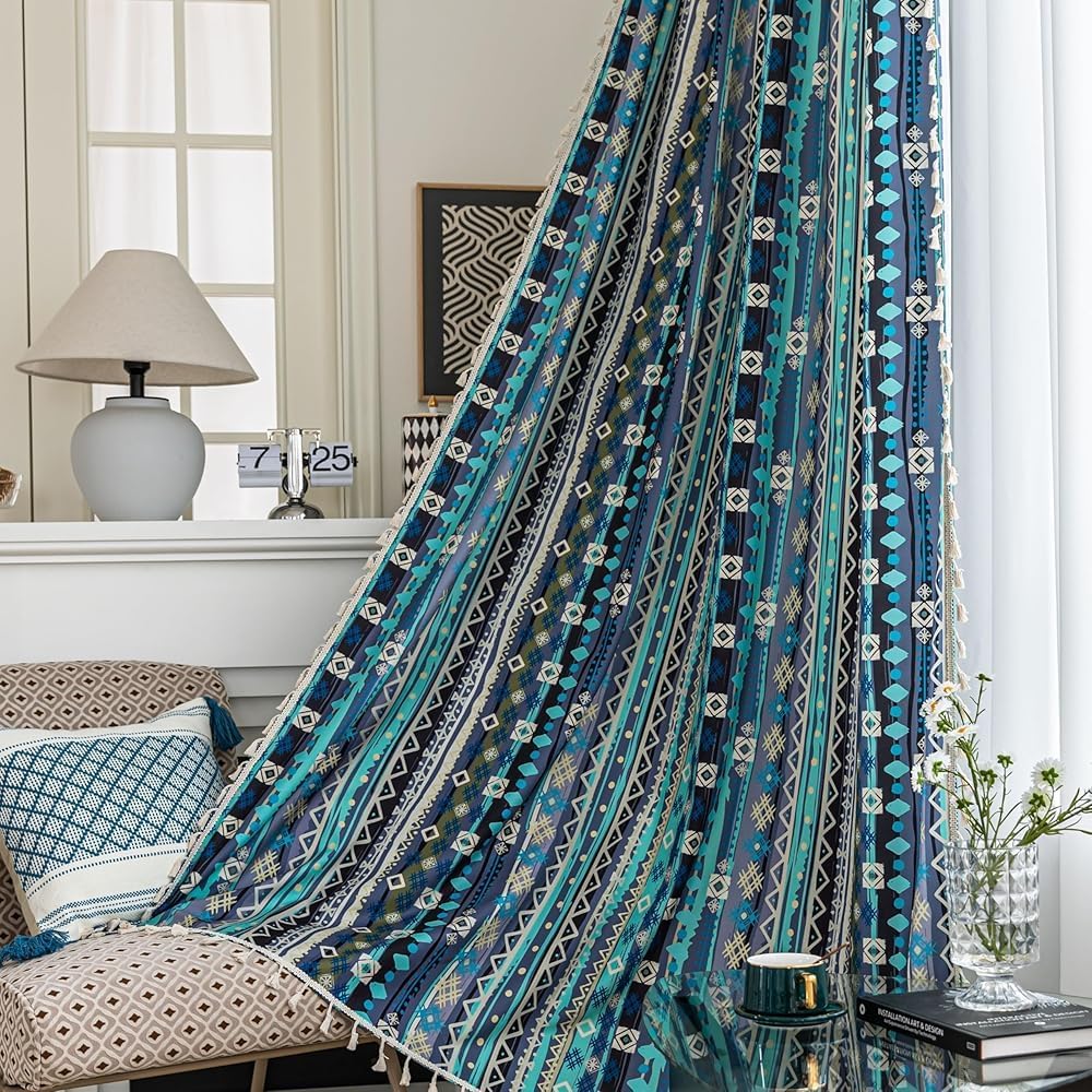 Boho Curtains Geometric Light Filtering Semi-Blackout Drapes