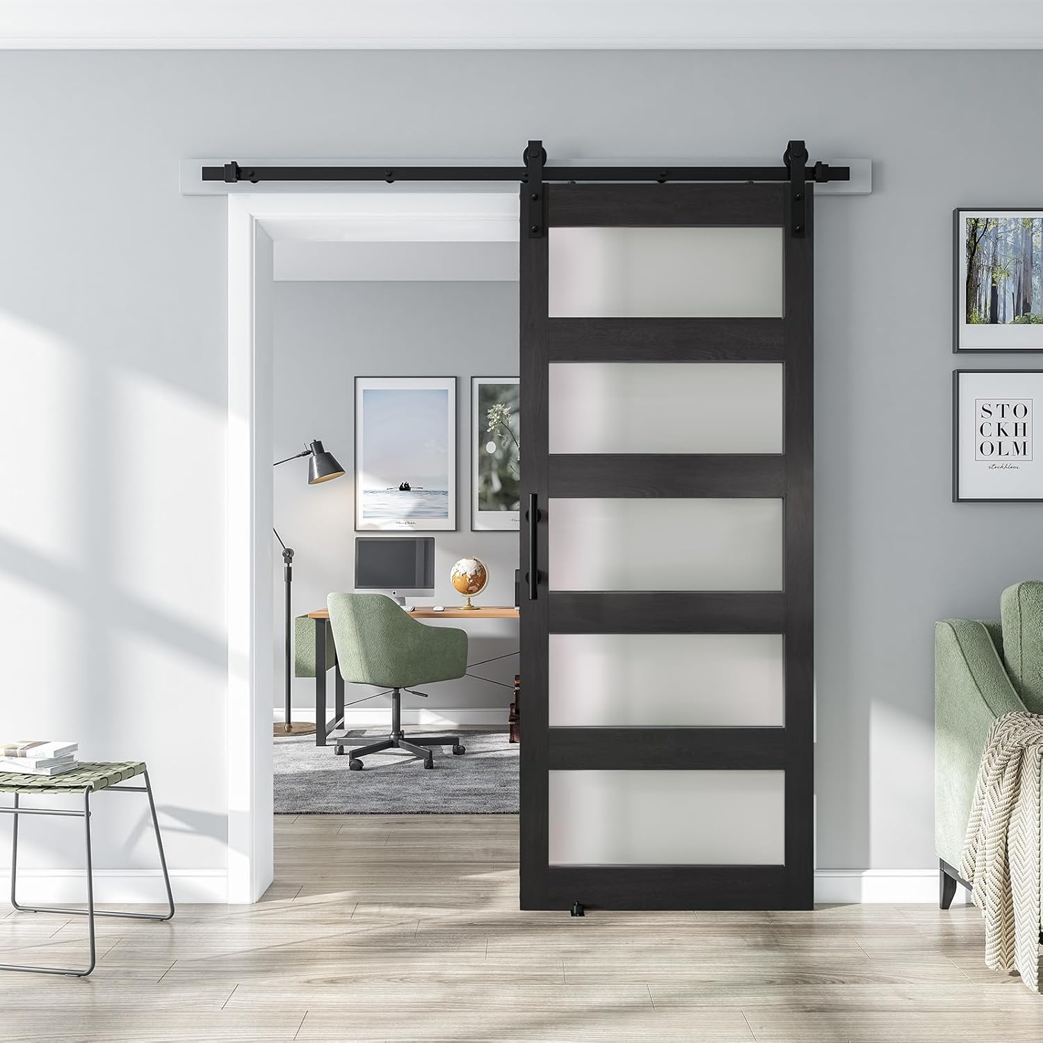 32ft' x 84ft' Glass Barn Door with Hardware Kit for Modern Homes