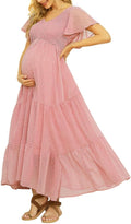 Swiss Dot Smocked Maternity Maxi Dress - Elegant Boho for Photos