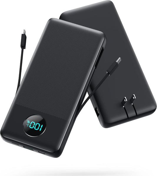 13800mAh Portable Charger: Fast Charging, Dual Cables, Compact Design