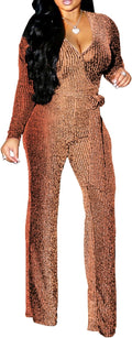 LightlyKiss Women V Neck Sparkly Jumpsuit - Flattering Night Out Fit