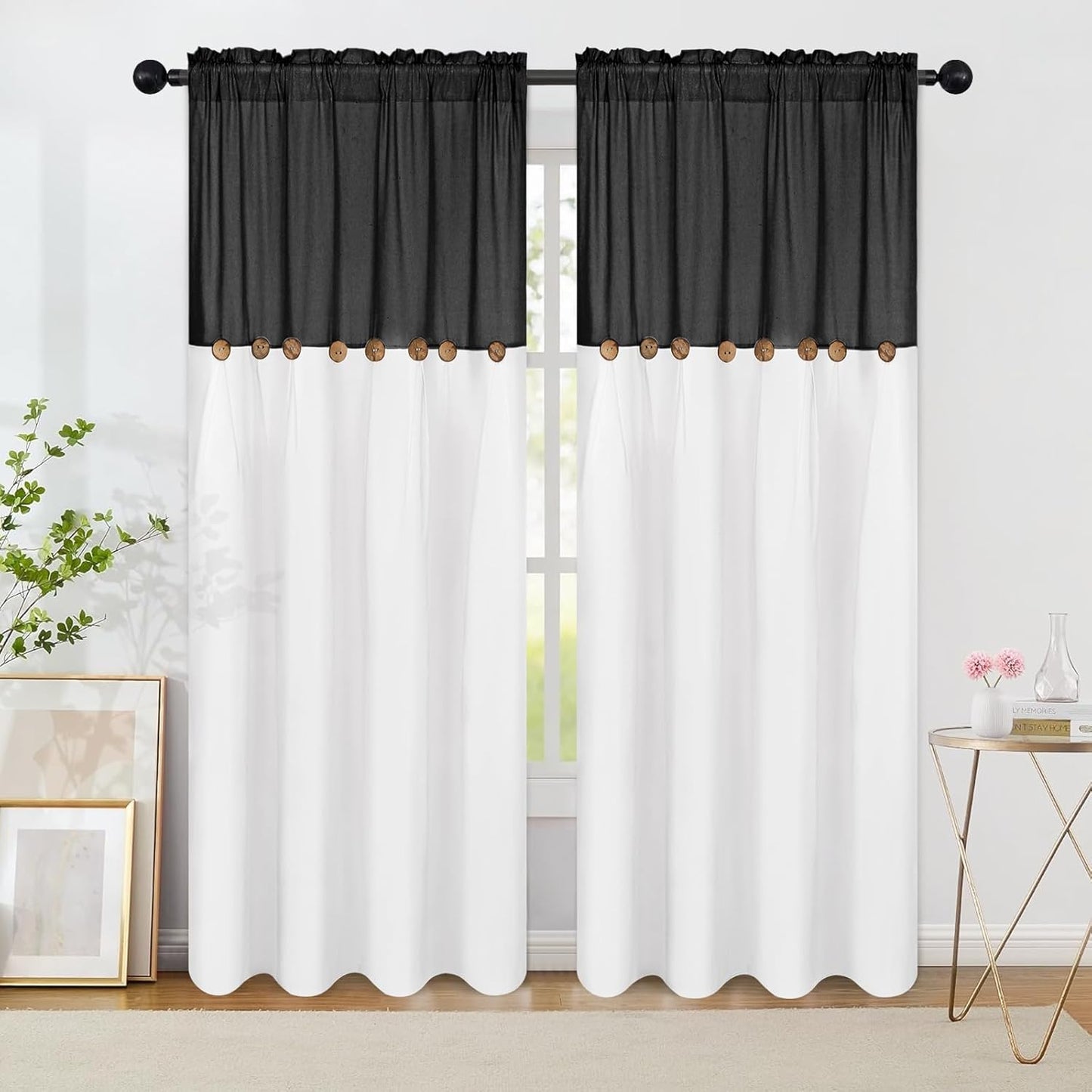 Farmhouse Cotton Linen Curtains for Living Room, 84 Inch Panels