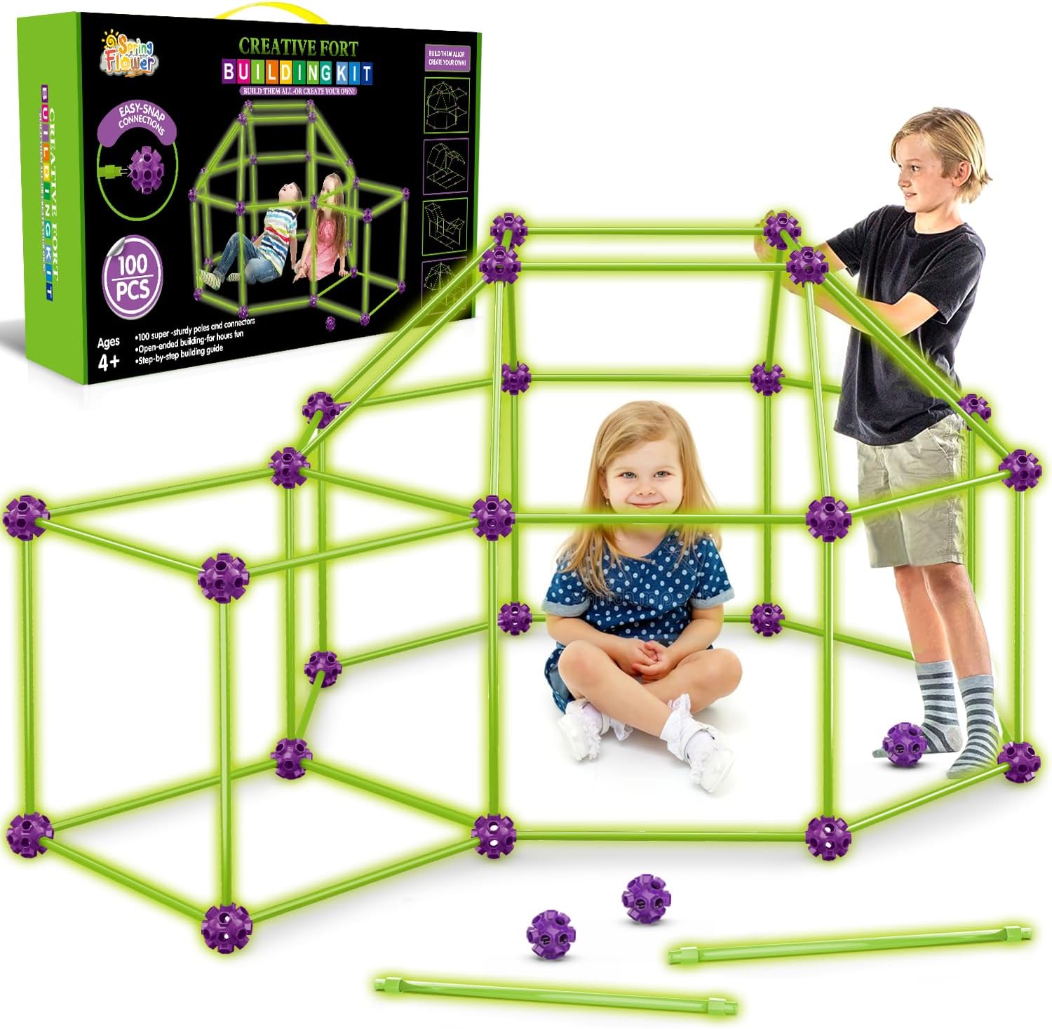 Glow in The Dark Fort Building Kit for Kids - 100 PCS Set