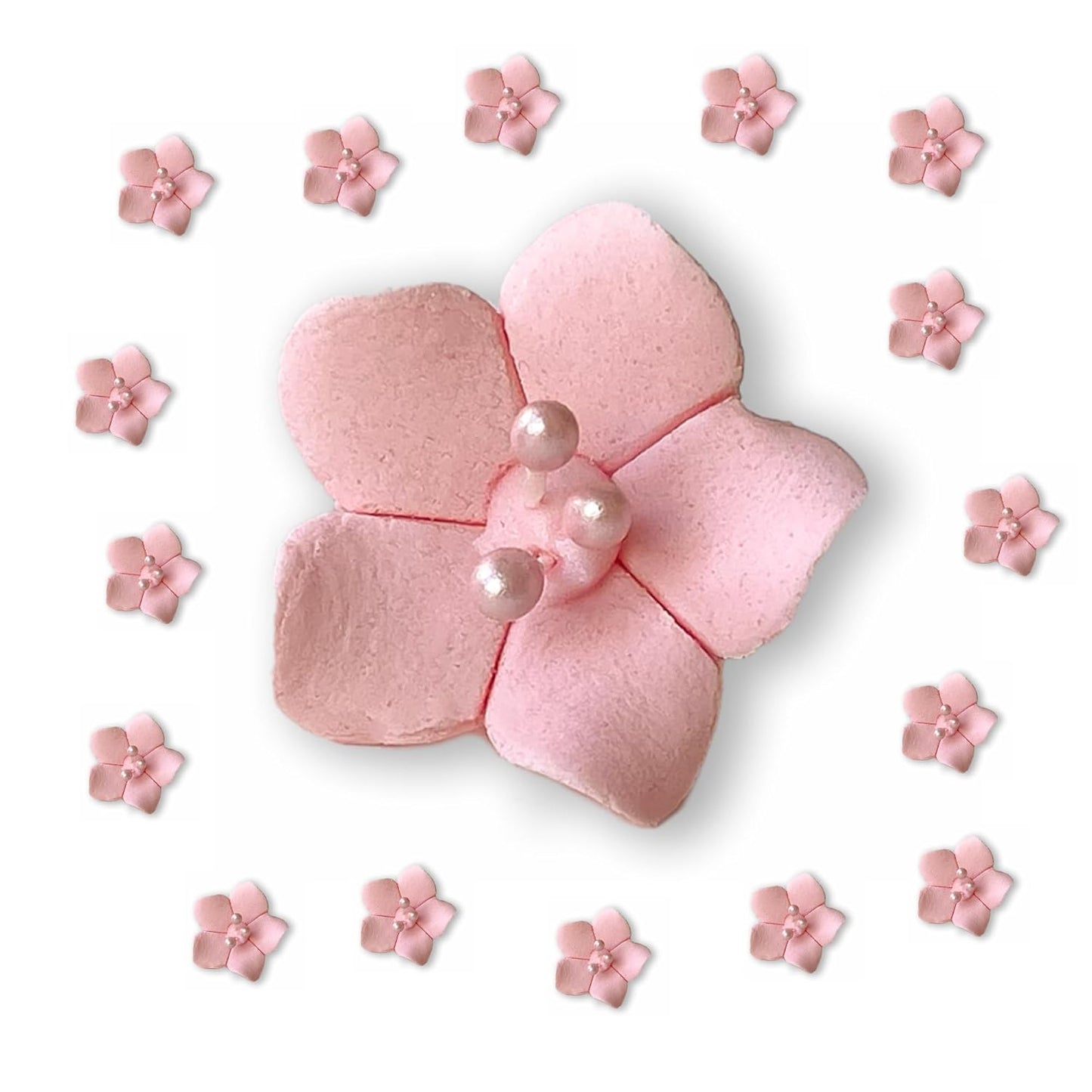 Blossom Sugar Cake Flowers Pink with Pearl Stamens - 100 Count