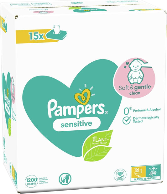 Pampers Baby Wipes Multipack, Sensitive, 1200 Wipes for Newborns