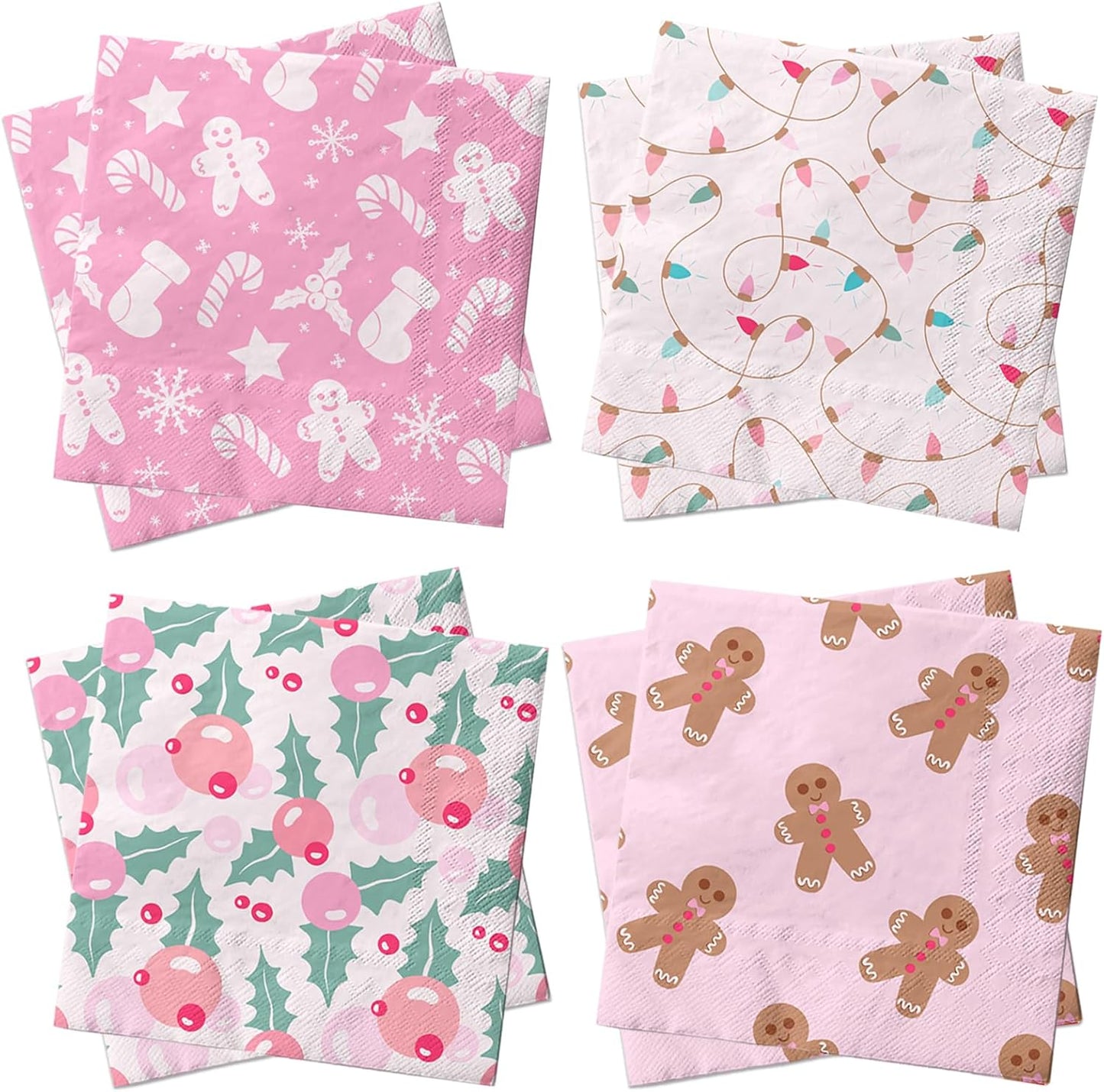 40pc Pink Christmas Cocktail Napkins - Festive Holiday Decor!
