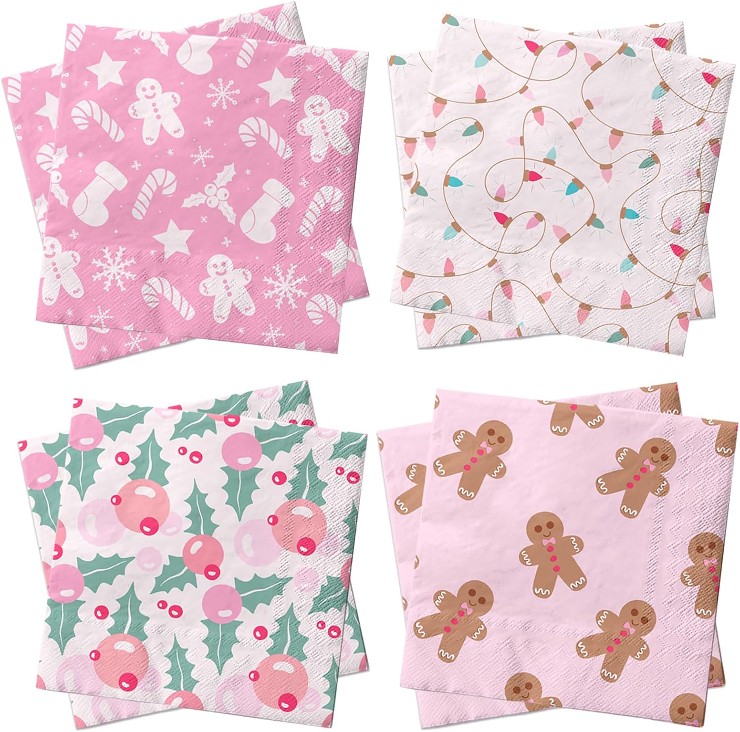 40pc Pink Christmas Cocktail Napkins - Festive Holiday Decor!