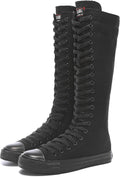 Momuk Women's Lace Up Knee High Canvas Zip Boots - Comfortable Classic