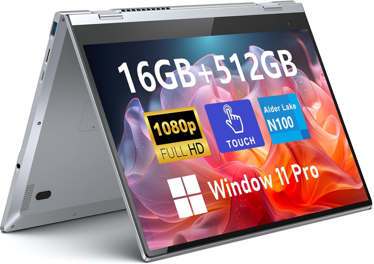 Touchscreen Laptop Computer with 12th Gen N100 Processor and 16GB RAM