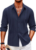 Mens Cuban Guayabera Shirt Long Sleeve - Breathable Rayon Summer Top