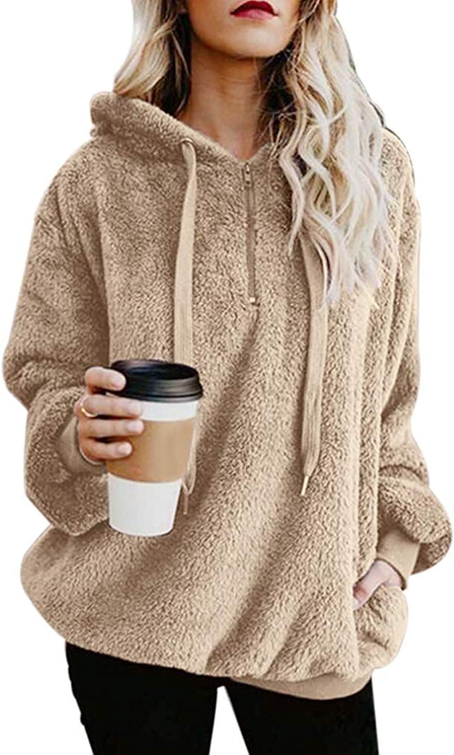 Oversized Sherpa Pullover Hoodie for Women - Cozy and Stylish