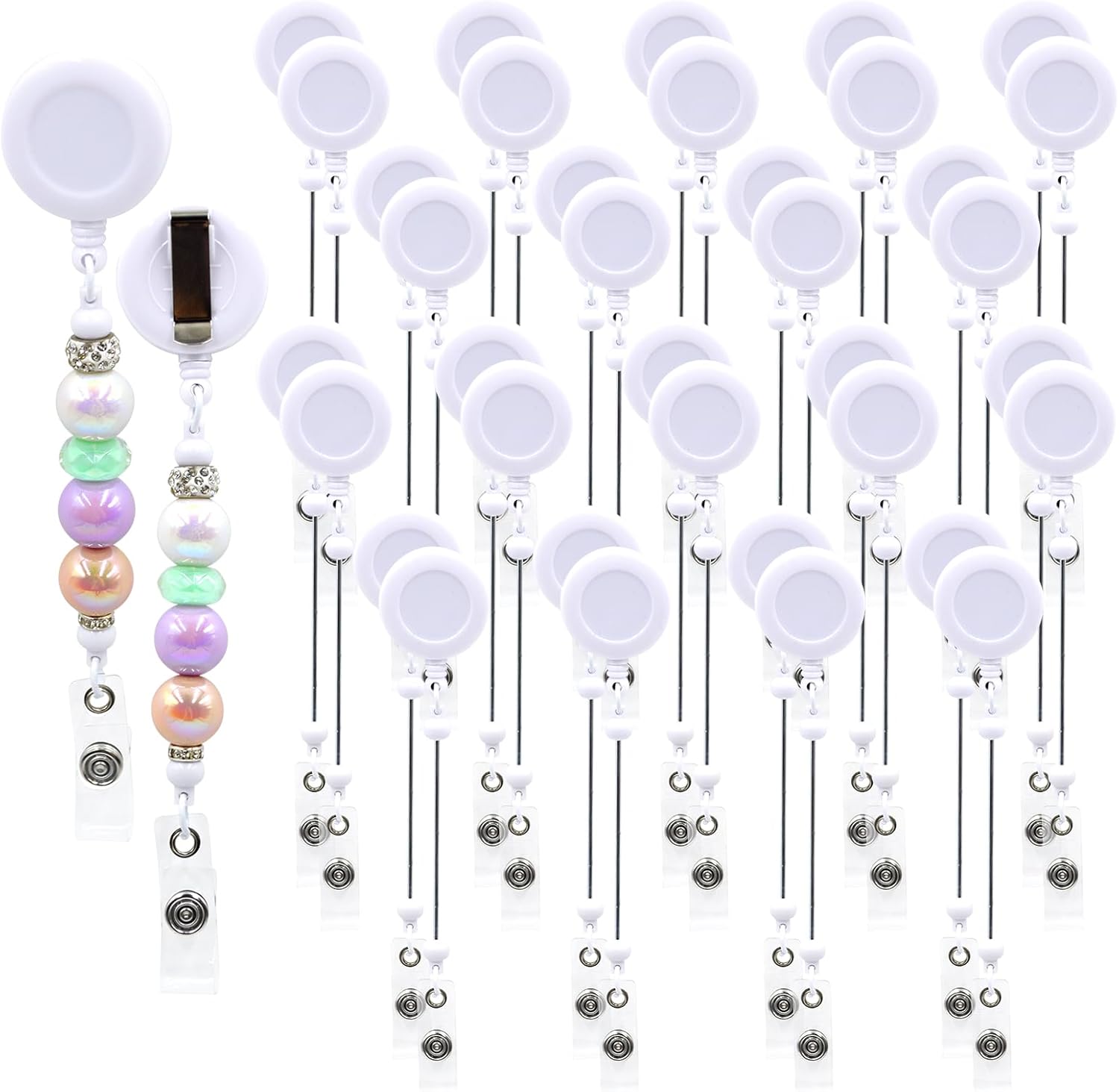 60pcs White Beadable Badge Reels Making Kits for DIY Projects