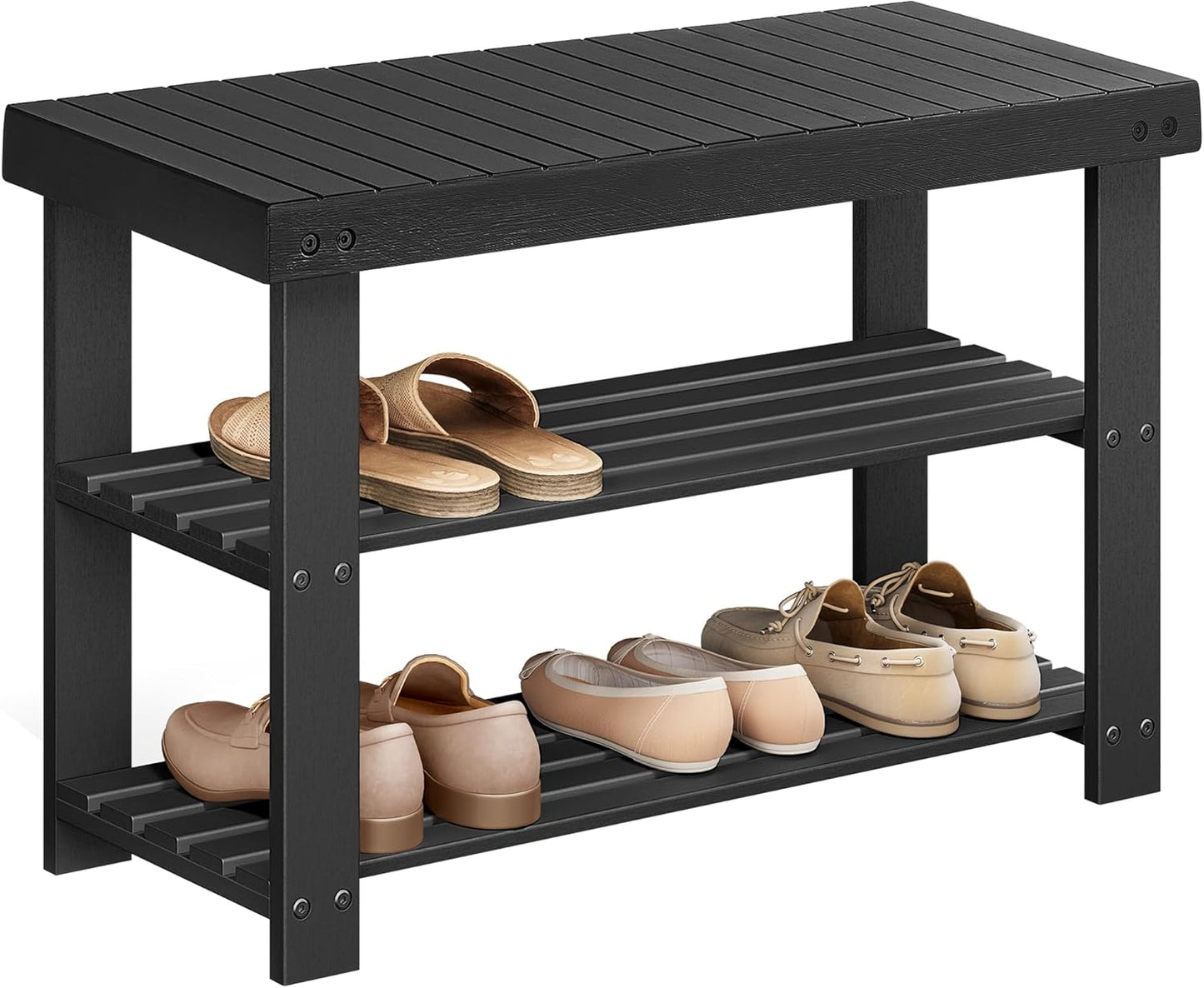SONGMICS 3-Tier Bamboo Shoe Rack Bench for Entryway Storage
