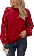 Blooming Jelly Chunky Sweater Crewneck Pullover with Pearls - Cozy