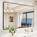 Bathroom Mirror 60x40 in Black Metal Frame - Modern Rounded Rectangle