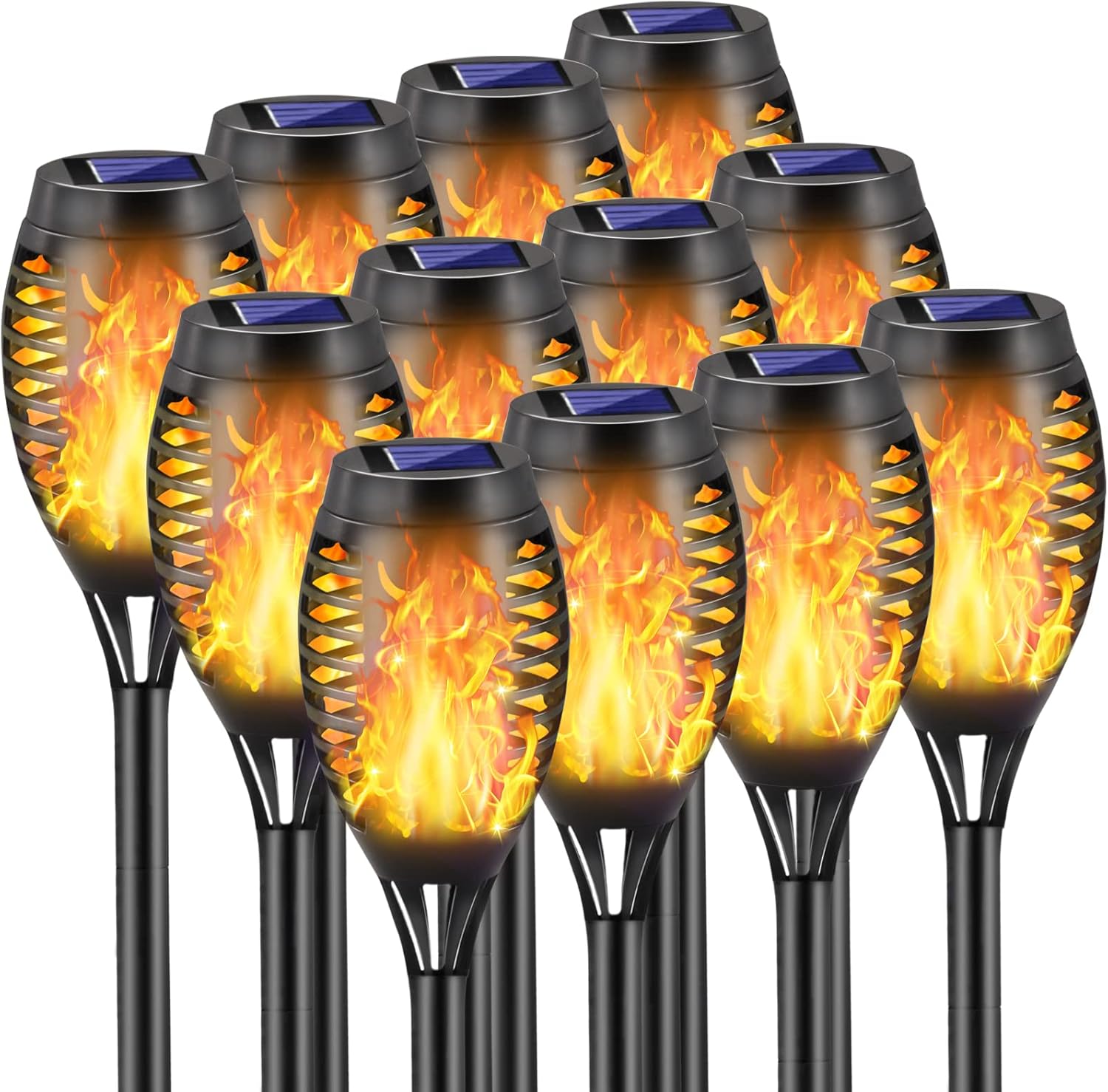 Solar Torch Lights Outdoor - 12 Pack Flickering Flame Tiki Torches